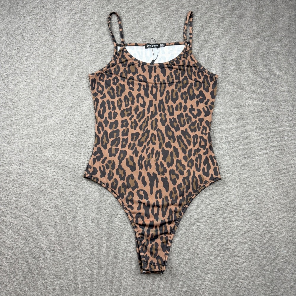Boohoo Leopard Women's Size 4 Stylish Print Bodysuit‎ Brown NWT